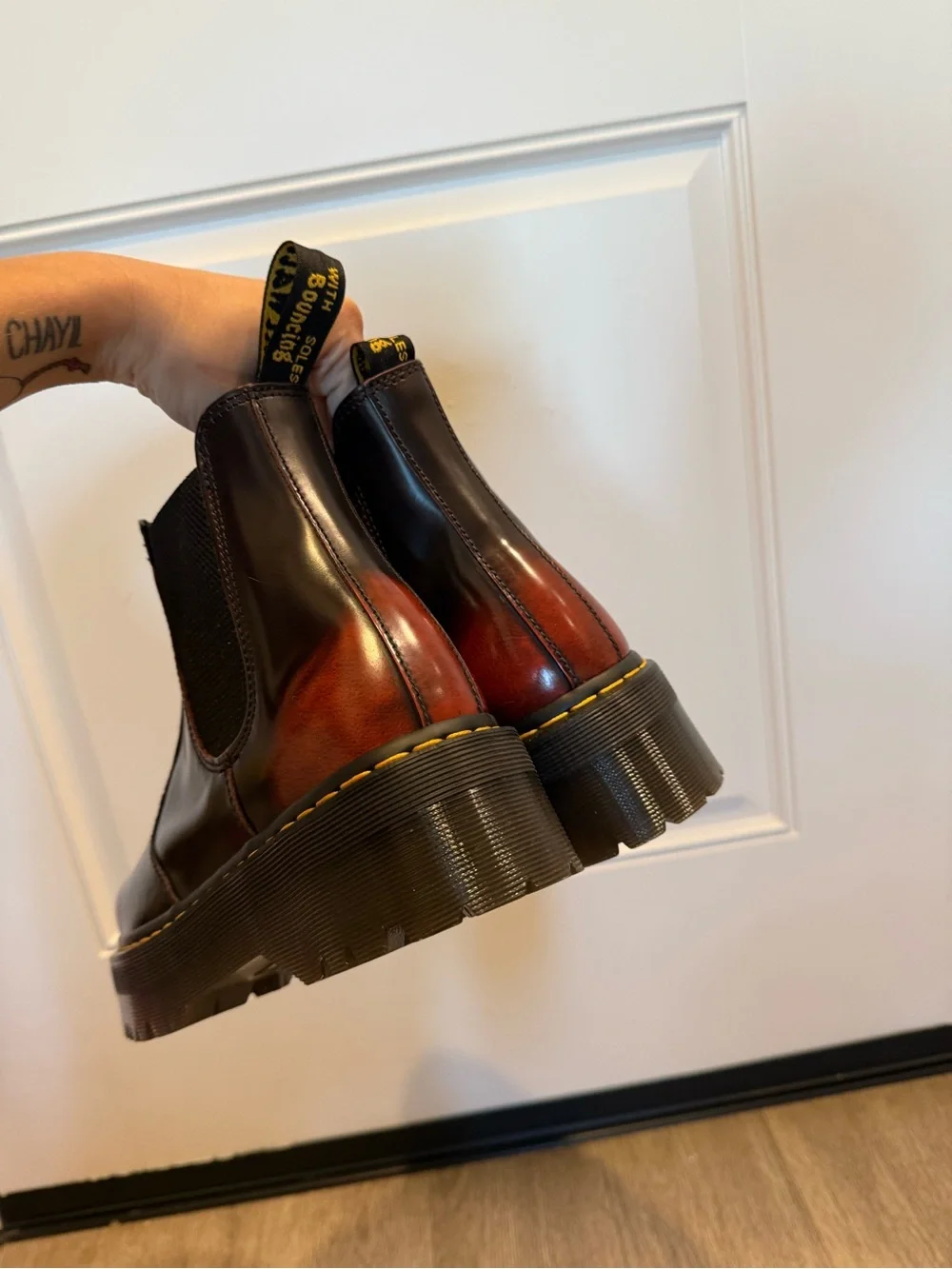 Leather 2976 Quad Chelsea Platform Boots in Black and cherry red NWOT
